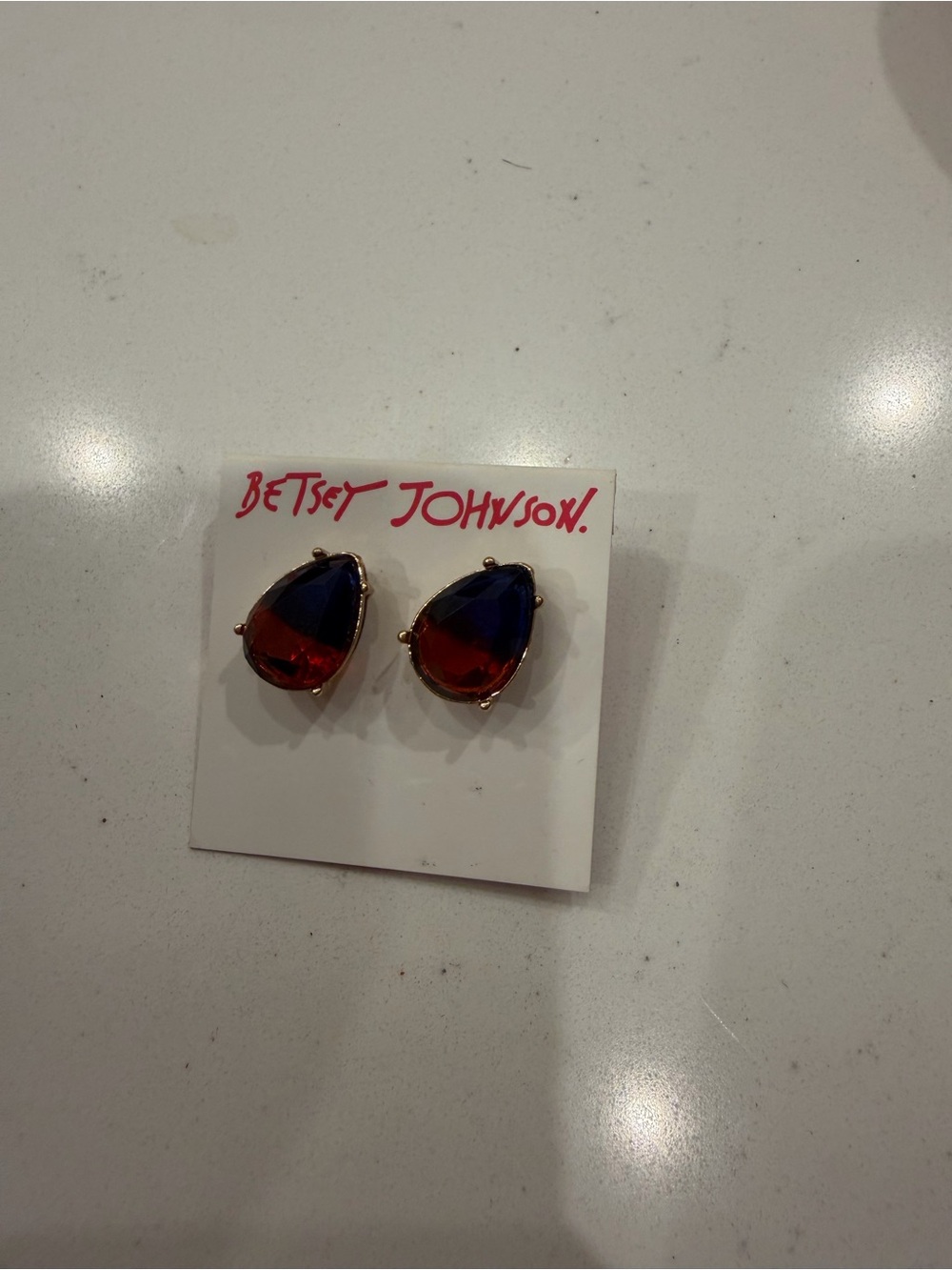 Betsey Johnson Two-Tone Red and Blue Teardrop Stud Earrings